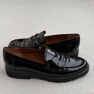 Franco Sarto Cassandra Platform Patent Leather Penny Loafers Black Size 10